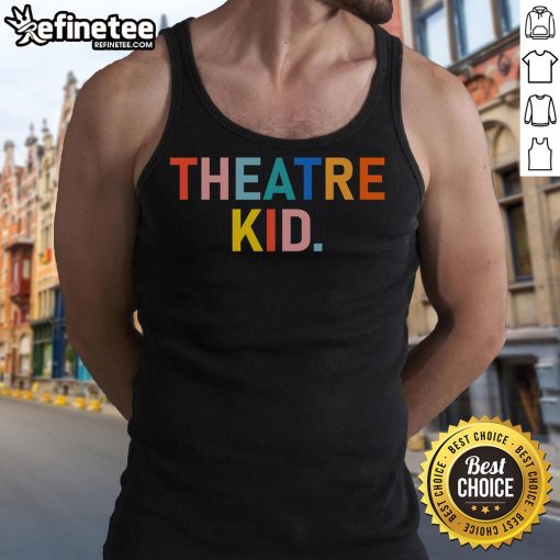 Happy vintage theatre kid wearing a colorful tank top, showcasing a playful and artistic spirit in a lively setting.