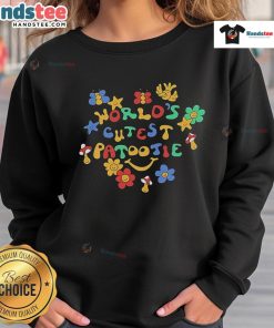 Alt Text: Happy World's Cutest Patootie Flowers Sweatshirt featuring vibrant floral design, perfect for casual wear and flower lovers.