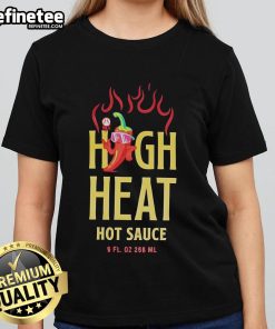 High Heat Hot Sauce Ladies Tee featuring a spicy graphic design, perfect for hot sauce lovers and food enthusiasts.