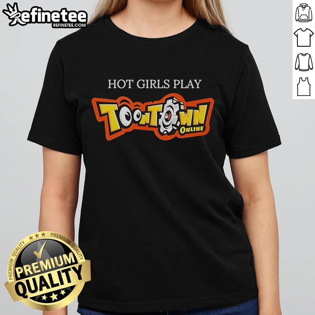 Hot Girl Play Toontown Online Ladies Tee Alt Text: Hot girl wearing a stylish Toontown Online ladies tee, showcasing vibrant colors and playful design.