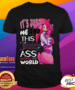 Alt Text: Sonic Amy Rose T-Shirt featuring 'Hot It'S Just Me And This Juicy Ass Against The World' design, vibrant colors.
