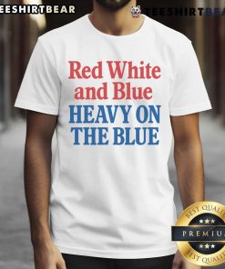 Hot red, white, and blue t-shirt featuring a bold blue design, perfect for patriotic celebrations and casual wear.