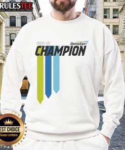 Alt Text: Nice 2025-26 United East Champion Sweatshirt featuring bold graphics and comfortable fit for fans.