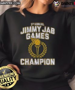 Champion sweatshirt from the Nice 7th Annual Jimmy Jab Games featuring vibrant design and logo.