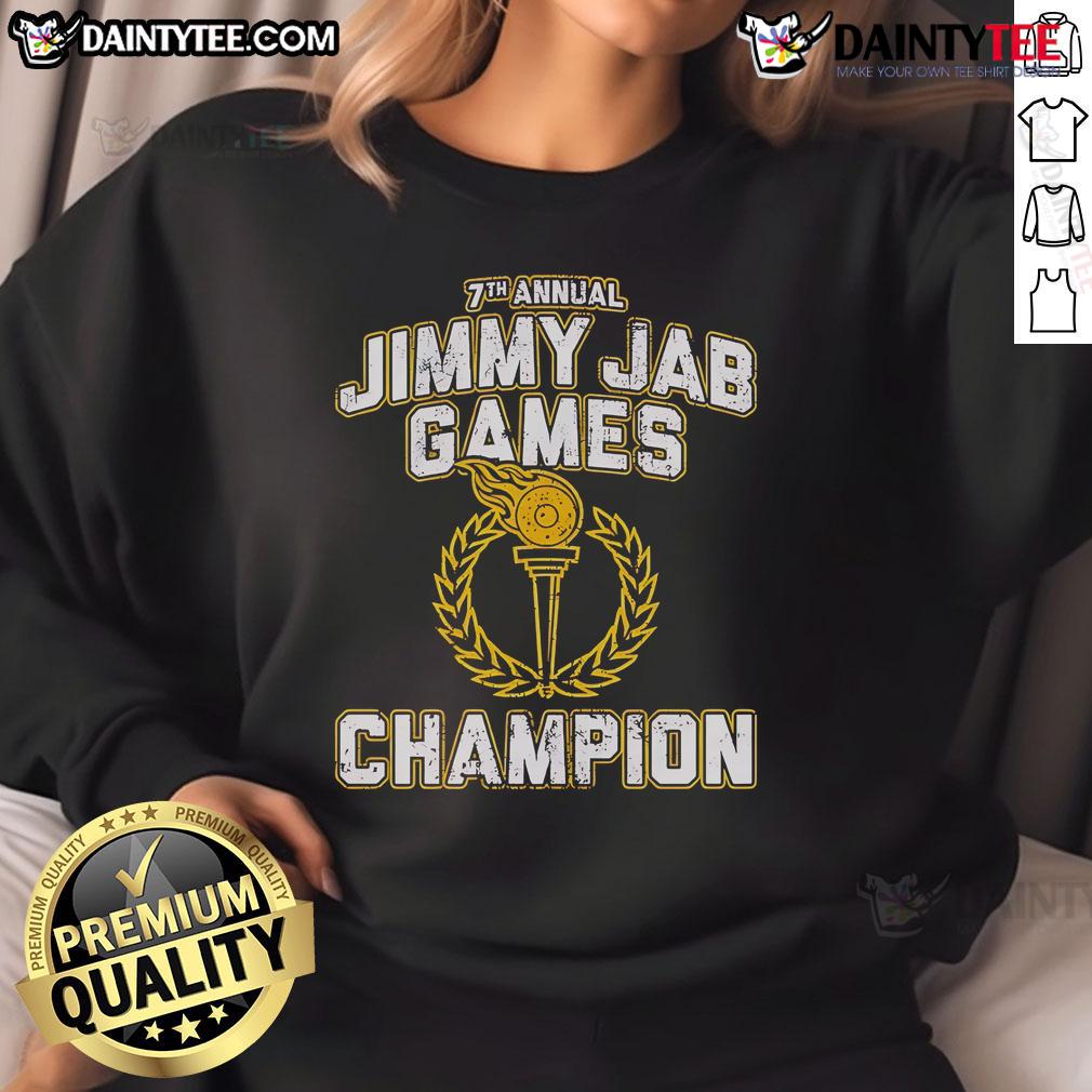 Nice 7Th Annual Jimmy Jab Games Champion Sweatshirt Champion sweatshirt from the Nice 7th Annual Jimmy Jab Games featuring vibrant design and logo.