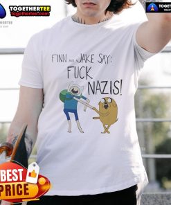 Adventure Time Finn and Jake graphic t-shirt featuring 'Fck Nazis' slogan, perfect for fans of the animated series.
