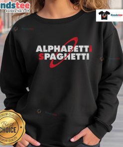 Cozy Nice Alphabetti Spaghetti sweatshirt featuring playful pasta-themed design, perfect for food lovers and casual wear.
