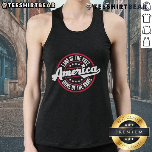 Nice America Land of the Free Home of the Brave tank top featuring patriotic design and vibrant colors.