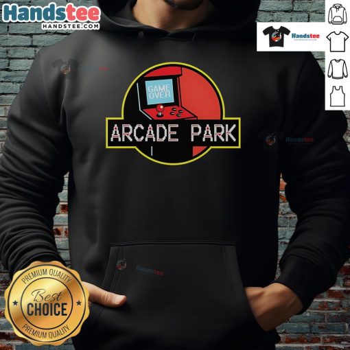 Nice Arcade Park X Jurassic Park hoodie featuring vibrant graphics and a trendy design for gaming enthusiasts.
