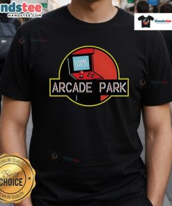 Nice Arcade Park X Jurassic Park T-Shirt featuring vibrant graphics and a unique dinosaur design for gaming fans.