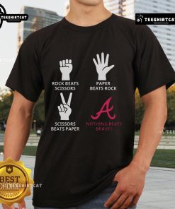 Atlanta Braves T-Shirt featuring fun rock, paper, scissors design with 'Nothing Beats Braves' slogan. Perfect for fans!