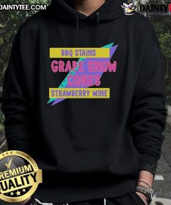 Cozy hoodie featuring BBQ stains, grape snow cones, and strawberry wine designs, perfect for casual summer outings.