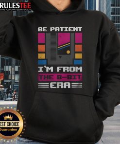 8-bit hoodie featuring 'Nice, Be Patient' design, perfect for retro gaming and casual wear enthusiasts.