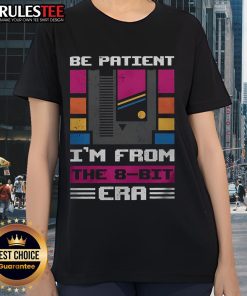 8-Bit Ladies Tee featuring 'Nice Be Patient' graphic, perfect for retro fashion lovers and gamers.