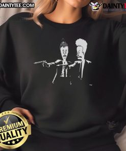 Cool Beavis and Butthead Pulp Fiction nerd sweatshirt featuring vibrant graphics for fans of classic pop culture.