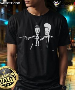 Beavis and Butthead Pulp Fiction nerd T-shirt featuring iconic characters in a stylish, humorous design.