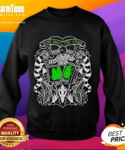 Nice Beetlejuice Never Trust The Living sweatshirt featuring iconic design and vibrant colors for fans of the classic film.