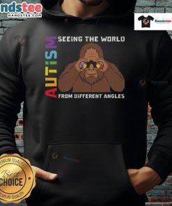 Nice Bigfoot Autism hoodie featuring binoculars design, showcasing different perspectives and inclusivity themes.