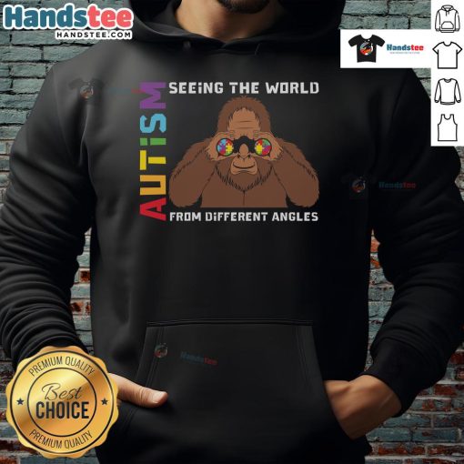 Nice Bigfoot Autism hoodie featuring binoculars design, showcasing different perspectives and inclusivity themes.