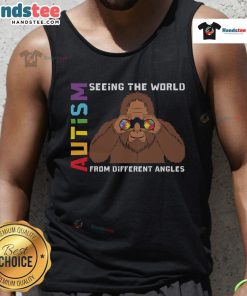 Nice Bigfoot Autism tank top featuring binoculars and a puzzle design, celebrating diverse perspectives and inclusivity.