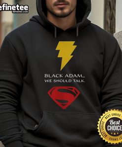Alt Text: Black Adam lightning bolt design on a superhero-themed hoodie featuring the Superman logo, perfect for fans.