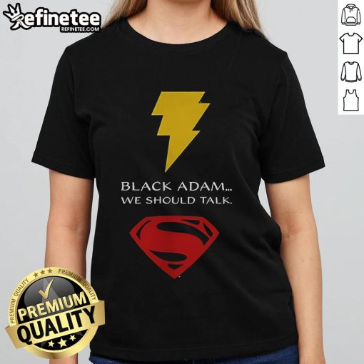 Nice Black Adam lightning bolt Superman logo on a stylish ladies tee, perfect for comic book fans and casual wear.