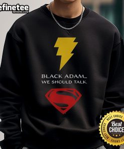Alt Text: Stylish black sweatshirt featuring a lightning bolt and Superman logo, perfect for fans of Black Adam and superhero apparel.