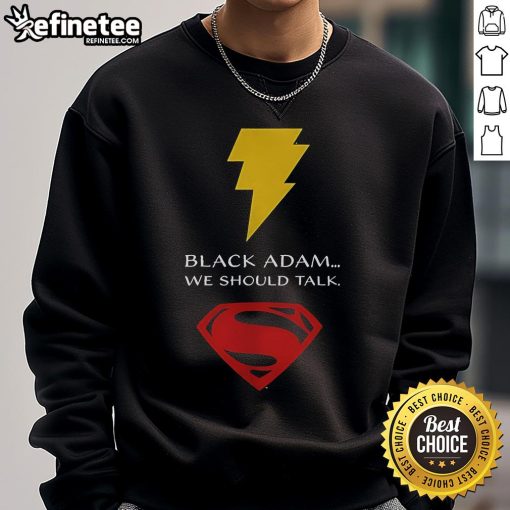 Alt Text: Stylish black sweatshirt featuring a lightning bolt and Superman logo, perfect for fans of Black Adam and superhero apparel.