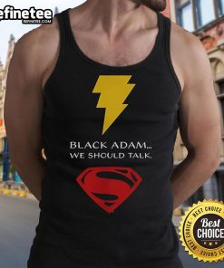 Stylish black tank top featuring a lightning bolt and Superman logo from 'Black Adam' for superhero fans.