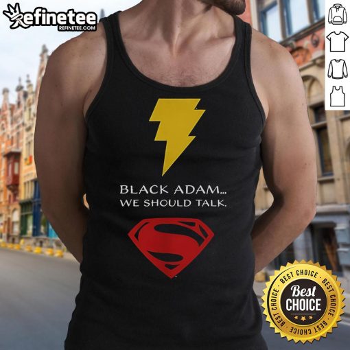 Stylish black tank top featuring a lightning bolt and Superman logo from 'Black Adam' for superhero fans.