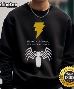 Stylish Nice Black Adam lightning bolt and Venom Spider logo on a trendy sweatshirt, perfect for comic fans.