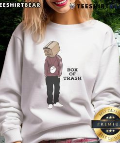 Nice Box of Trash sweatshirt displayed on a hanger, showcasing its unique design and comfortable style for casual wear.