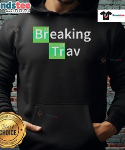 Travis Lewis wearing a Nice Breaking Trav hoodie featuring a periodic table design, perfect for science lovers.