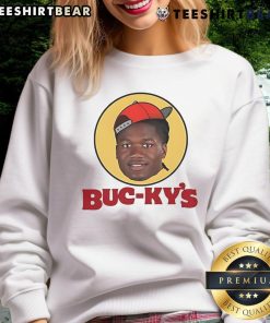 Alt Text: Stylish Nice Buc Kys Irving sweatshirt featuring the Tampa Bay Buccaneers logo, perfect for fans and casual wear.