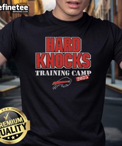 Buffalo Bills 2025 Hard Knocks Training Camp T-Shirt featuring team colors and logo, perfect for fans and collectors.