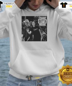 Alt Text: Caitlin Clark and Sophie Cunningham wearing 'Straight Outta Indiana Fever' hoodie, showcasing team spirit and style.