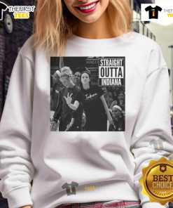 Caitlin Clark and Sophie Cunningham wearing Indiana Fever sweatshirts, showcasing team spirit and style.