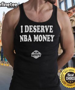 Alt Text: Caitlin Clark wearing a stylish tank top with I Deserve NBA Money slogan, promoting WNBA and women's sports.