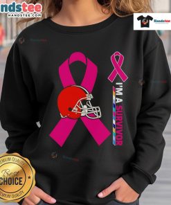 Cleveland Browns 'I'm A Survivor' sweatshirt for Cancer Awareness, featuring bold graphics and a comfortable fit.