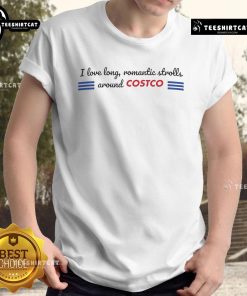 Casual 'I Love Long Romantic Strolls' T-Shirt from Costco, perfect for relaxed outings and expressing love for strolls.