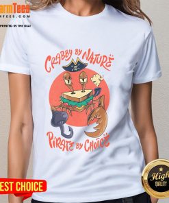 Alt Text: Crimson crust sandwich crab ladies tee with a fun pirate-themed design perfect for nature lovers and beach enthusiasts.