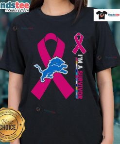 Alt Text: Nice Detroit Lions X Cancer Awareness 'I'm A Survivor' Ladies Tee showcasing support for cancer survivors.