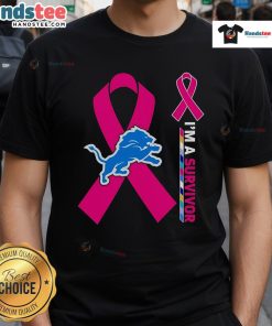 Alt Text: Nice Detroit Lions X Cancer Awareness I'M A Survivor T-Shirt showcasing support for cancer survivors in team colors.