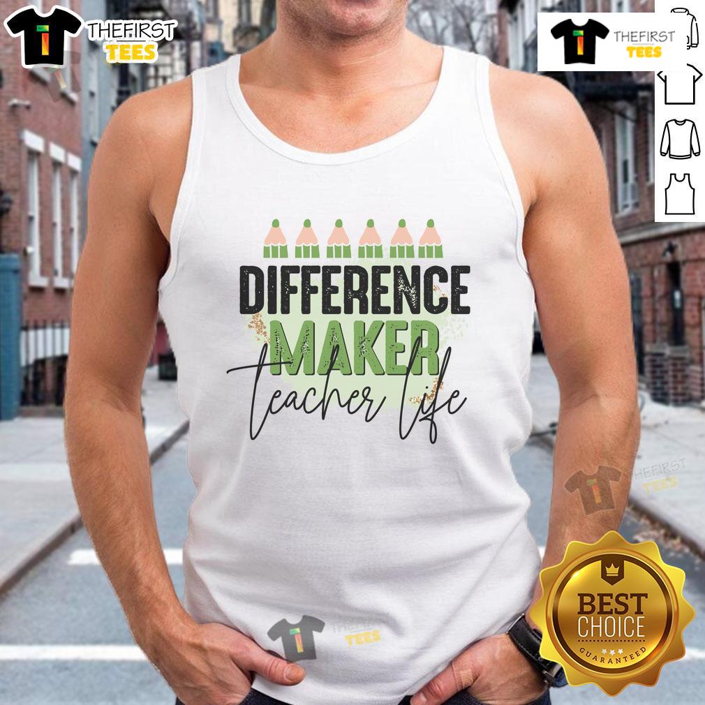 Nice Difference Maker Teacher Life Tank Top Teacher wearing a 'Nice Difference Maker' tank top, showcasing a positive message about inspiring students.