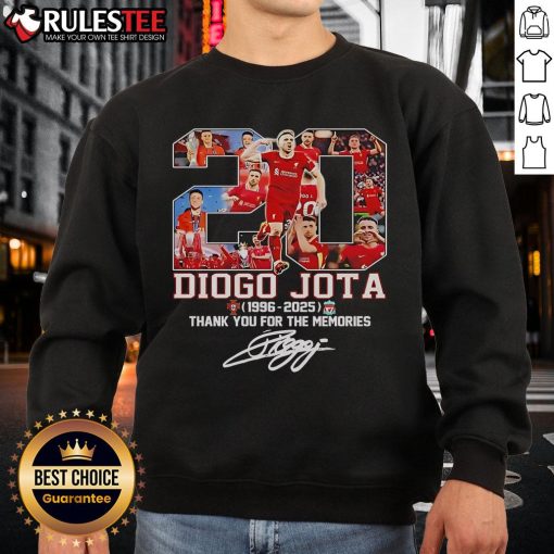 Diogo Jota Memorial Liverpool FC 2025 signature sweatshirt featuring club colors and player details.