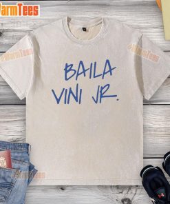 Eduardo Camavinga in Baila Vini Jr. washed t-shirt, showcasing trendy sportswear style and vibrant team spirit.