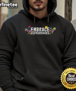 Child wearing a Nice Embrace Differences autism awareness puzzle dinosaur hoodie, promoting inclusivity and acceptance.