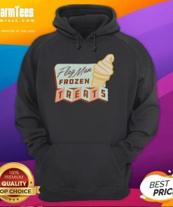 Man wearing a Nice Flag hoodie while enjoying frozen treats at a vibrant outdoor setting.