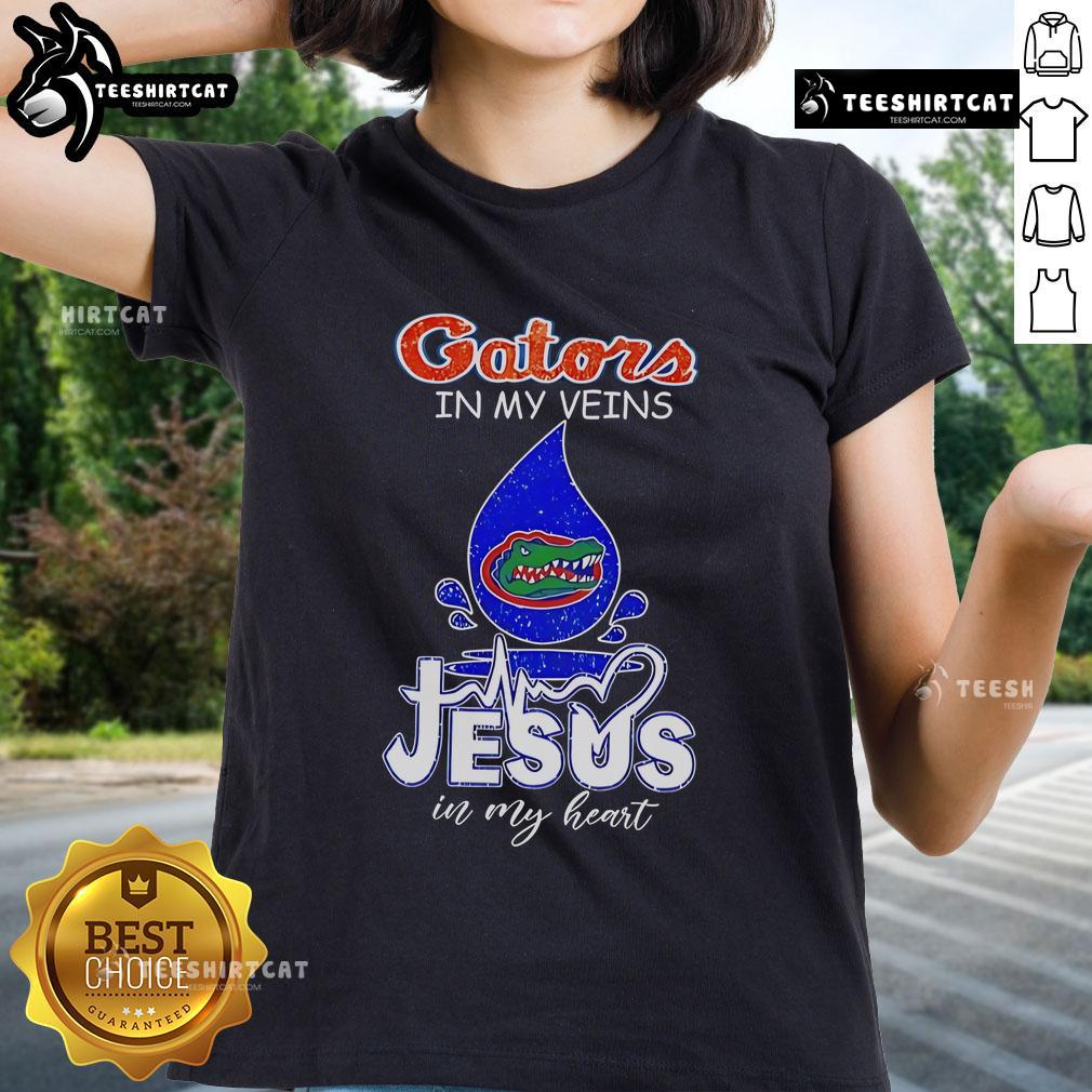 Nice Florida Gators In My Veins Jesus In My Heart Ladies Tee Nice Florida Gators in My Veins Jesus in My Heart ladies tee featuring vibrant colors and a stylish design for fans.