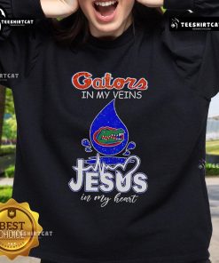 Nice Florida Gators in My Veins Jesus in My Heart sweatshirt featuring vibrant colors and bold lettering.